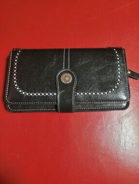 Black Women's Wallet Clutch with Decorative Button